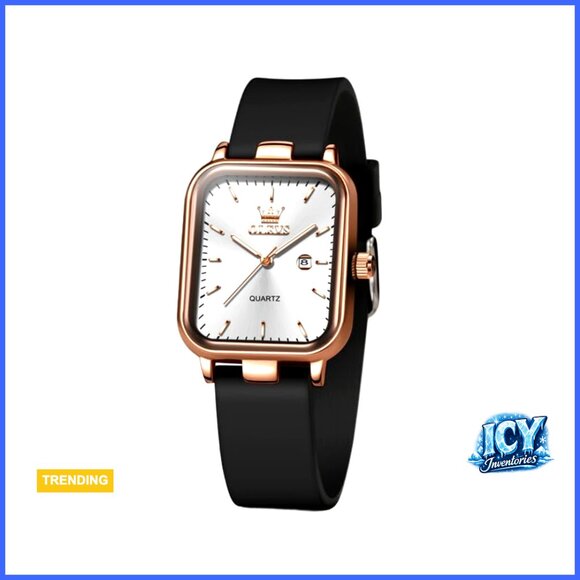 Quartz Square Dial Analog Wristwatch with Silicone Strap Waterproof